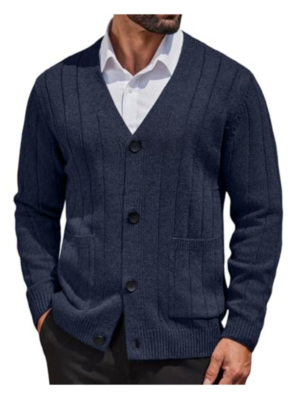Cable Knit V Neck Button Up Cardigan Sweater with Pockets